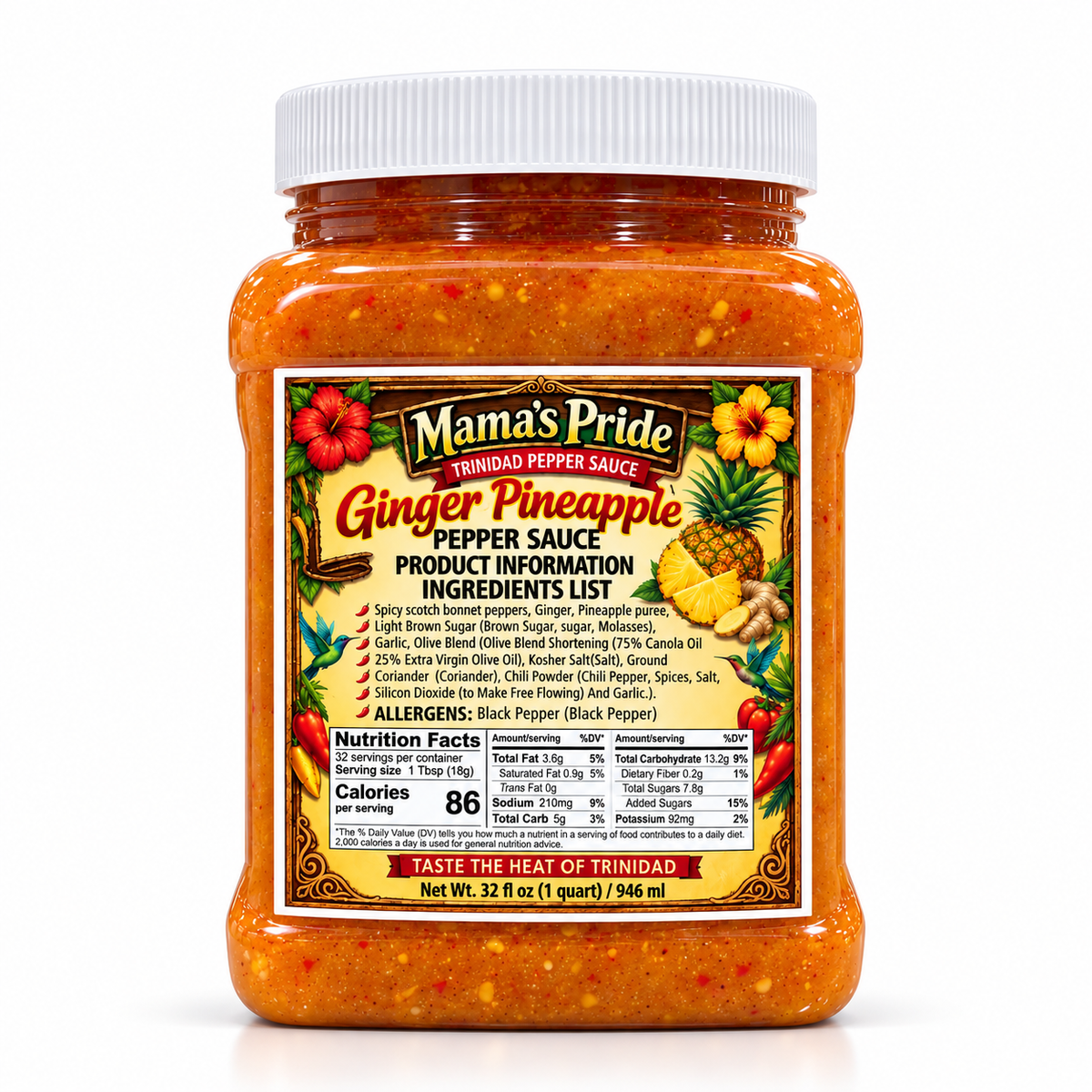 Mama's Pride Pepper Sauce - Ginger Pineapple - 32oz Family Size